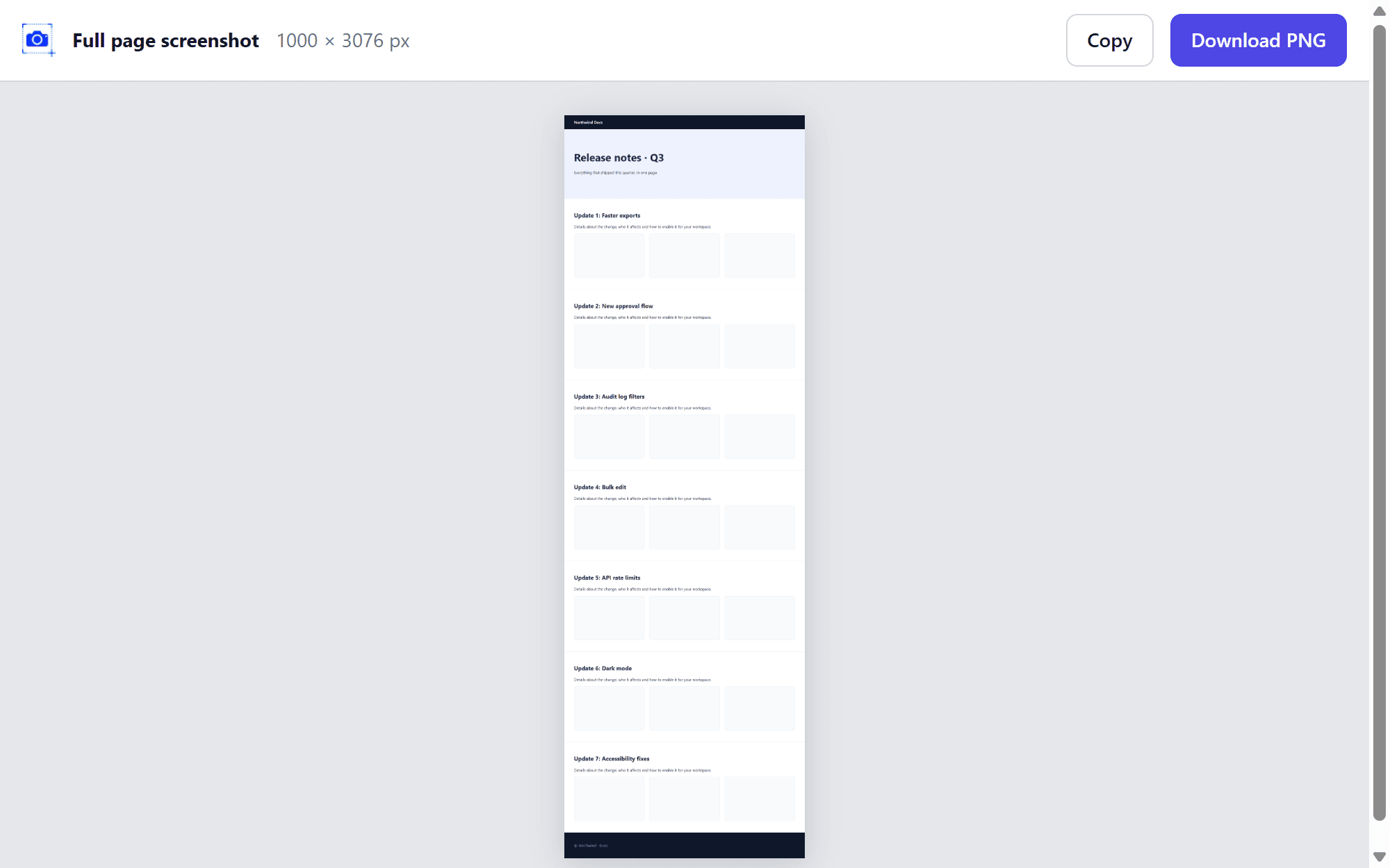 A long web page stitched into a single image in the Screshot full-page viewer