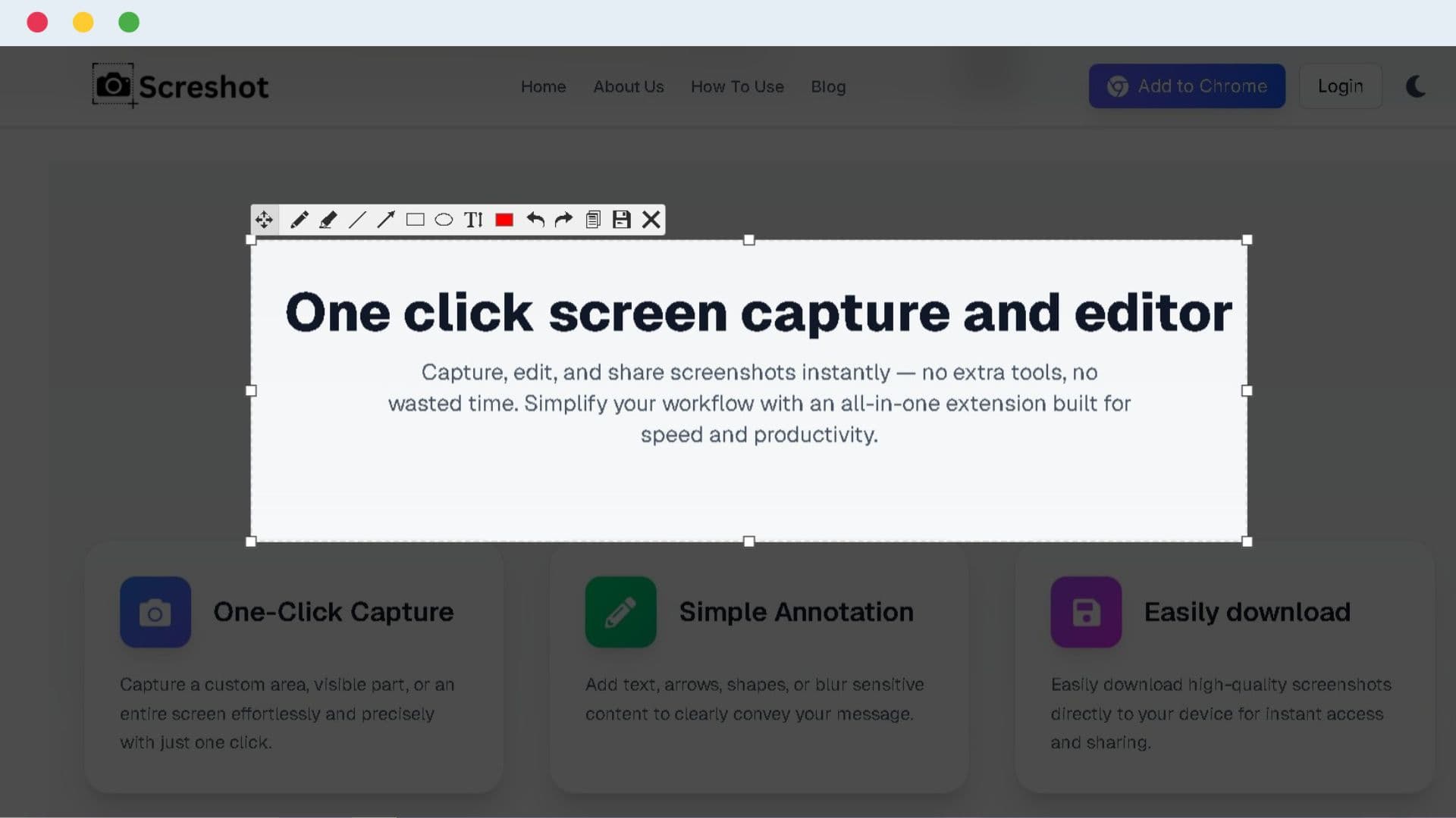 Clicking the Screshot extension icon