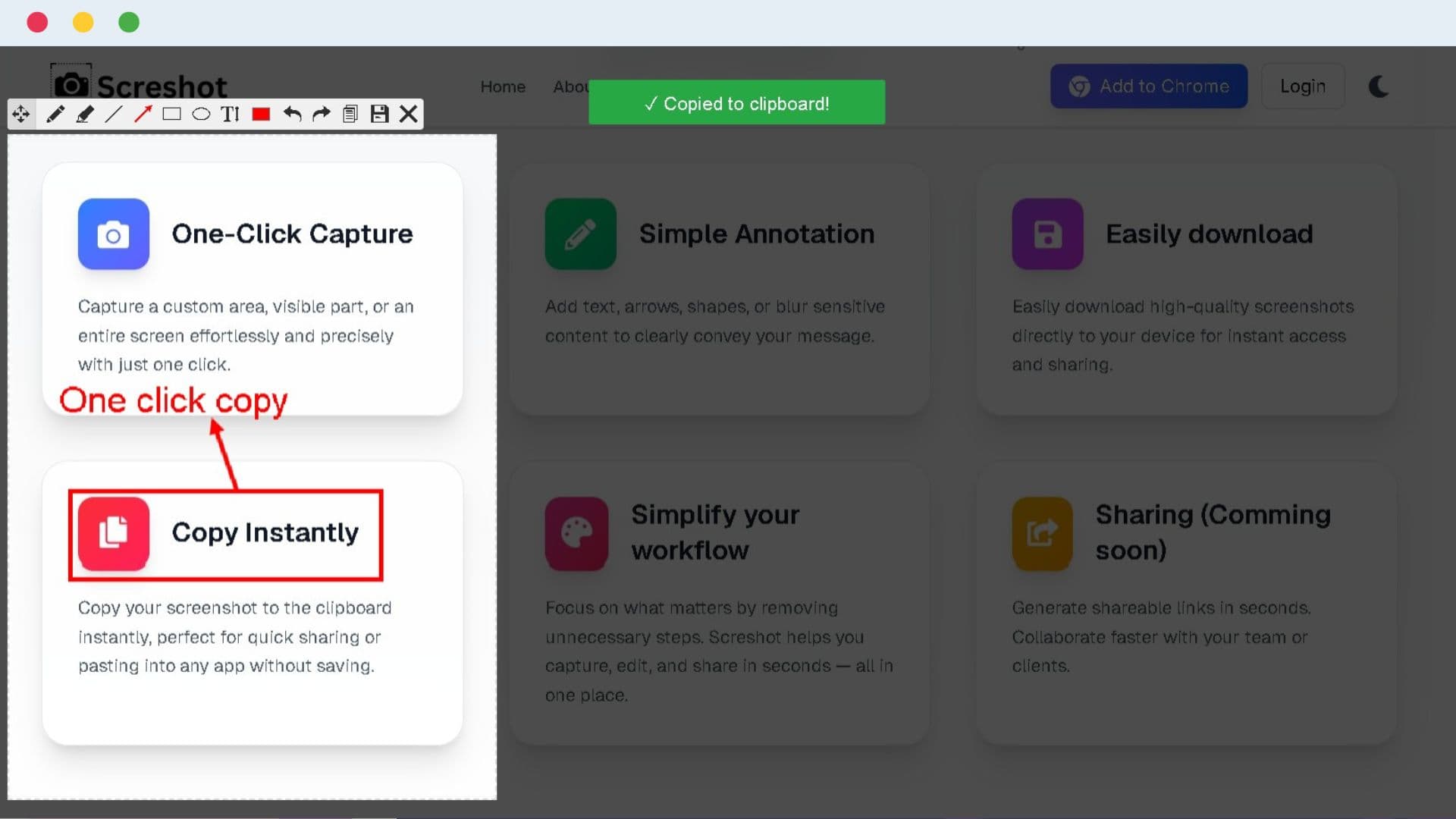 Save or copy options in Screshot